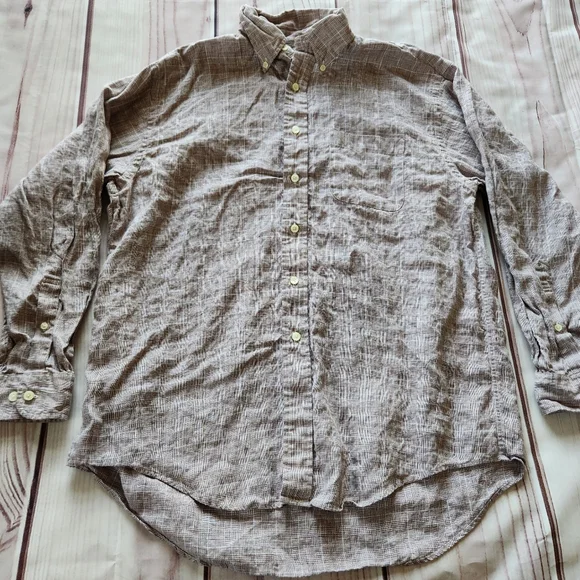 **SOLD** Brooks Brothers 100% Irish Linen Brown Plaid Long Sleeve Shirt Size L - Picture 3 of 6